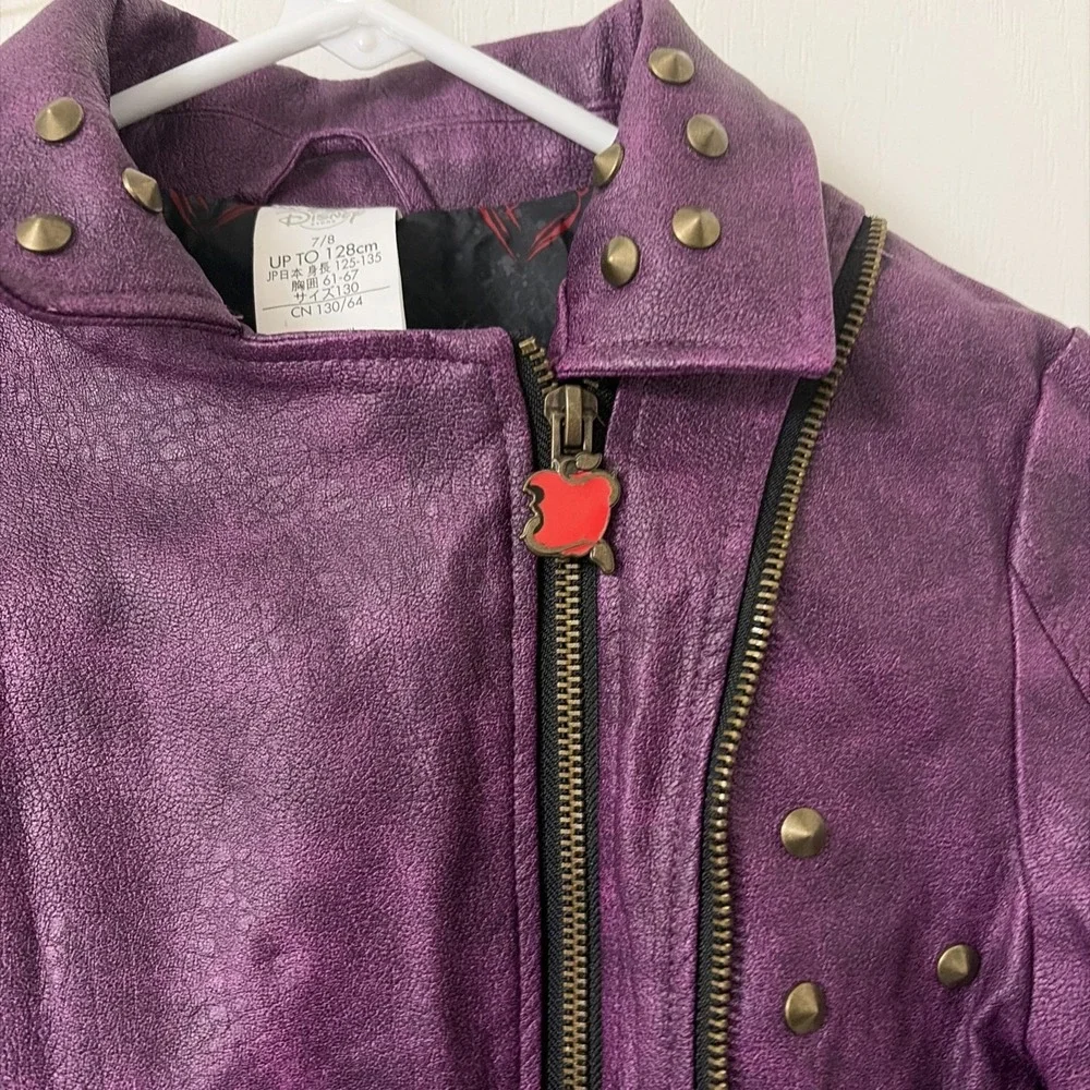 Disney Kids Mal-Descendants Moto Studded Purple Faux Leather Jacket Size 7/8